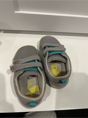 Kids Grey Canvas Sneakers with Teal Accents